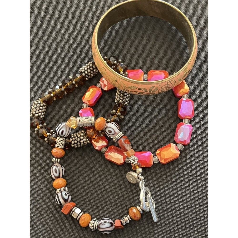 Mixed Lot of 4 Multicolor Brass Vintage & Acrylic Fashion Bracelets